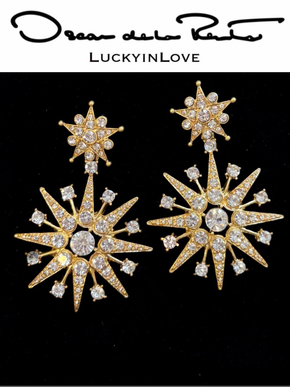 Oscar de la Renta • Star Burst Gold Clear Crystal earrings